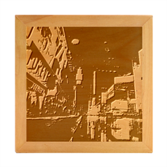 Roadway Surrounded Building During Nighttime Wood Photo Frame Cube by Modalart