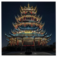 Blue Yellow And Green Lighted Pagoda Tower Wooden Puzzle Square by Modalart