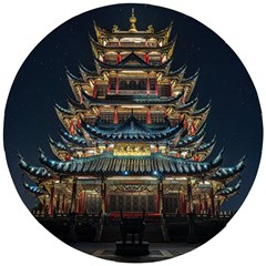 Blue Yellow And Green Lighted Pagoda Tower Wooden Puzzle Round by Modalart