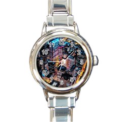 Aerial Photo Of Cityscape At Night Round Italian Charm Watch by Modalart