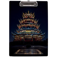 Blue Yellow And Green Lighted Pagoda Tower A4 Acrylic Clipboard by Modalart