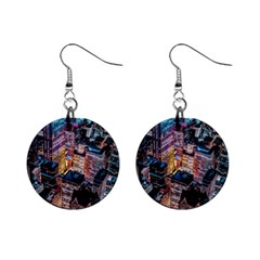 Aerial Photo Of Cityscape At Night Mini Button Earrings by Modalart