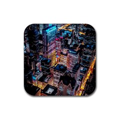 Aerial Photo Of Cityscape At Night Rubber Coaster (square) by Modalart