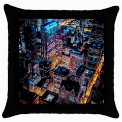 Aerial Photo Of Cityscape At Night Throw Pillow Case (black) by Modalart