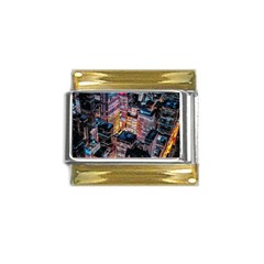 Aerial Photo Of Cityscape At Night Gold Trim Italian Charm (9mm) by Modalart