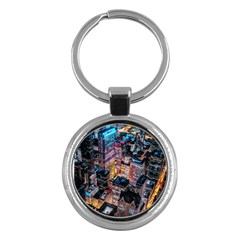 Aerial Photo Of Cityscape At Night Key Chain (round) by Modalart