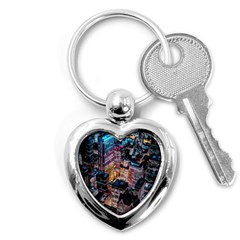 Aerial Photo Of Cityscape At Night Key Chain (heart) by Modalart