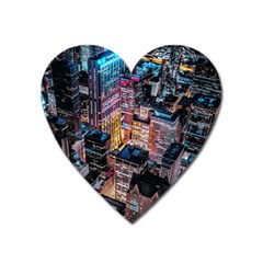 Aerial Photo Of Cityscape At Night Heart Magnet by Modalart