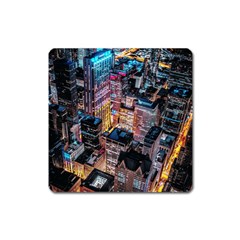 Aerial Photo Of Cityscape At Night Square Magnet by Modalart