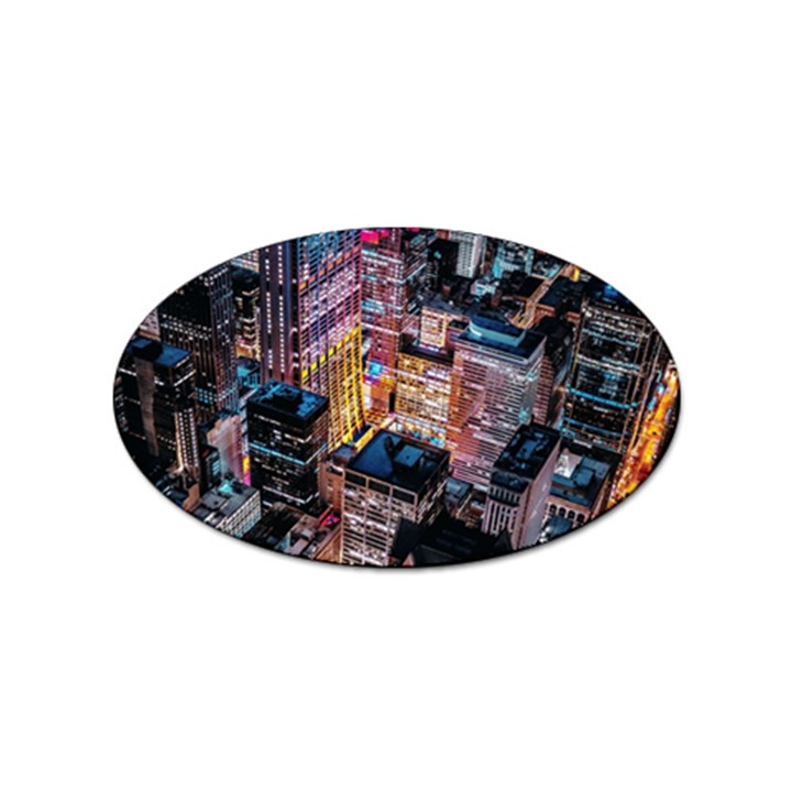 Aerial Photo Of Cityscape At Night Sticker Oval (100 pack)