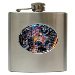 Aerial Photo Of Cityscape At Night Hip Flask (6 Oz) by Modalart