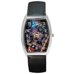 Aerial Photo Of Cityscape At Night Barrel Style Metal Watch by Modalart