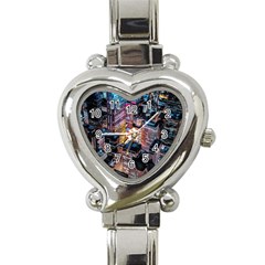 Aerial Photo Of Cityscape At Night Heart Italian Charm Watch by Modalart