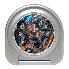 Aerial Photo Of Cityscape At Night Travel Alarm Clock by Modalart