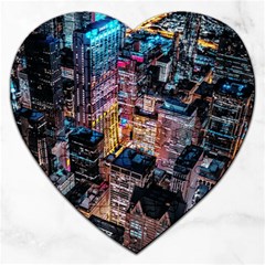 Aerial Photo Of Cityscape At Night Jigsaw Puzzle (heart) by Modalart