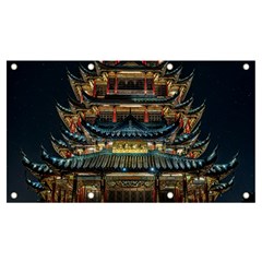 Blue Yellow And Green Lighted Pagoda Tower Banner And Sign 7  X 4 