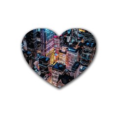 Aerial Photo Of Cityscape At Night Rubber Heart Coaster (4 Pack) by Modalart