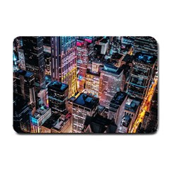 Aerial Photo Of Cityscape At Night Small Doormat by Modalart