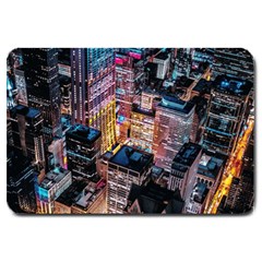 Aerial Photo Of Cityscape At Night Large Doormat by Modalart