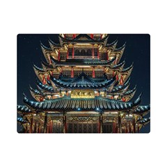 Blue Yellow And Green Lighted Pagoda Tower Premium Plush Fleece Blanket (mini) by Modalart