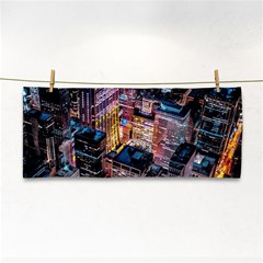 Aerial Photo Of Cityscape At Night Hand Towel by Modalart