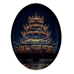 Blue Yellow And Green Lighted Pagoda Tower Oval Glass Fridge Magnet (4 Pack) by Modalart