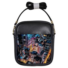 Aerial Photo Of Cityscape At Night Girls Sling Bag by Modalart