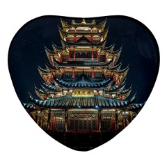 Blue Yellow And Green Lighted Pagoda Tower Heart Glass Fridge Magnet (4 Pack) by Modalart