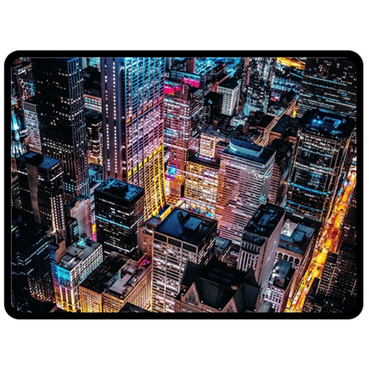 Aerial Photo Of Cityscape At Night Fleece Blanket (Large)