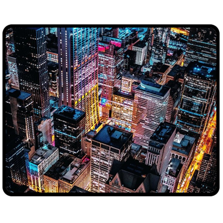 Aerial Photo Of Cityscape At Night Fleece Blanket (Medium)