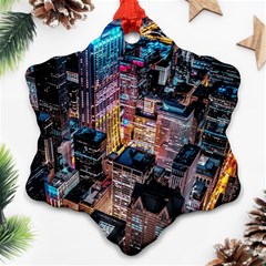 Aerial Photo Of Cityscape At Night Snowflake Ornament (two Sides) by Modalart