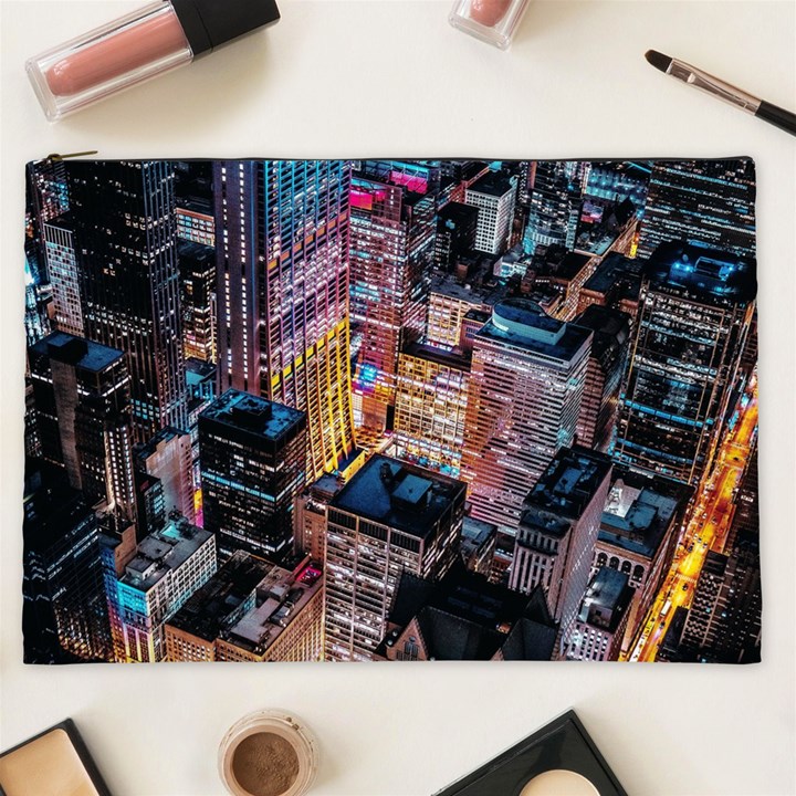 Aerial Photo Of Cityscape At Night Cosmetic Bag (XXL)