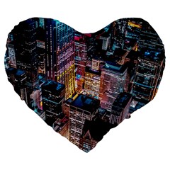 Aerial Photo Of Cityscape At Night Large 19  Premium Heart Shape Cushions by Modalart