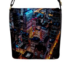 Aerial Photo Of Cityscape At Night Flap Closure Messenger Bag (l) by Modalart