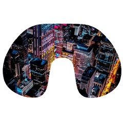 Aerial Photo Of Cityscape At Night Travel Neck Pillow by Modalart