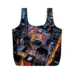 Aerial Photo Of Cityscape At Night Full Print Recycle Bag (m) by Modalart