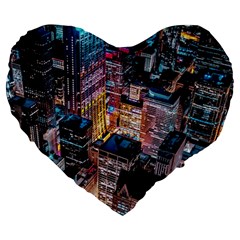 Aerial Photo Of Cityscape At Night Large 19  Premium Flano Heart Shape Cushions by Modalart