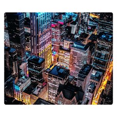 Aerial Photo Of Cityscape At Night Two Sides Premium Plush Fleece Blanket (small) by Modalart