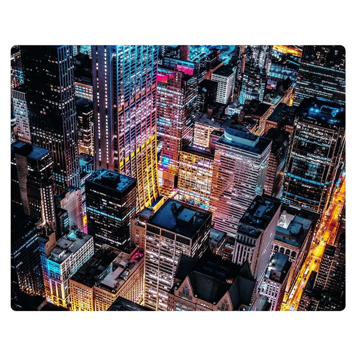 Aerial Photo Of Cityscape At Night Two Sides Premium Plush Fleece Blanket (Medium)