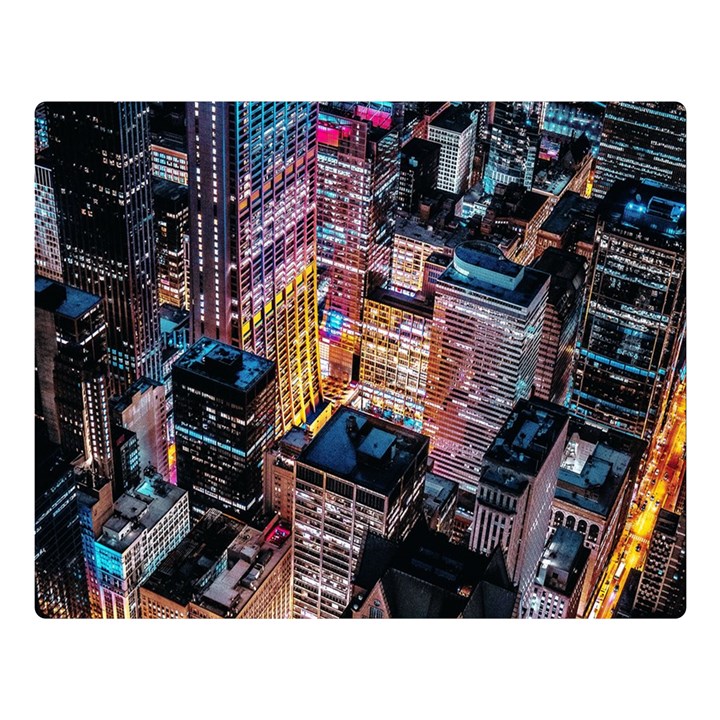 Aerial Photo Of Cityscape At Night Two Sides Premium Plush Fleece Blanket (Large)