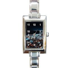 Aerial Photography Of Lighted High Rise Buildings Rectangle Italian Charm Watch by Modalart