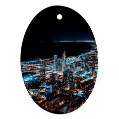 Aerial Photography Of Lighted High Rise Buildings Ornament (oval) by Modalart