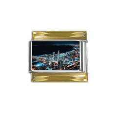 Aerial Photography Of Lighted High Rise Buildings Gold Trim Italian Charm (9mm) by Modalart