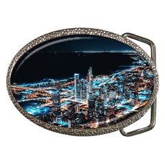 Aerial Photography Of Lighted High Rise Buildings Belt Buckles