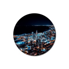 Aerial Photography Of Lighted High Rise Buildings Rubber Coaster (round) by Modalart