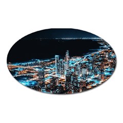 Aerial Photography Of Lighted High Rise Buildings Oval Magnet by Modalart