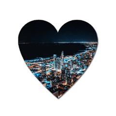 Aerial Photography Of Lighted High Rise Buildings Heart Magnet by Modalart