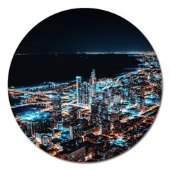 Aerial Photography Of Lighted High Rise Buildings Magnet 5  (round) by Modalart