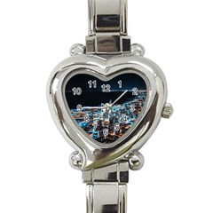 Aerial Photography Of Lighted High Rise Buildings Heart Italian Charm Watch by Modalart