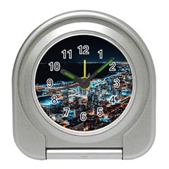 Aerial Photography Of Lighted High Rise Buildings Travel Alarm Clock by Modalart